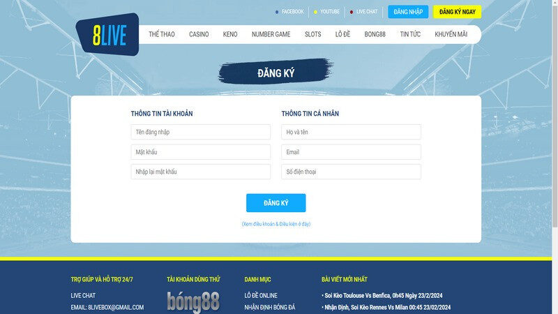 Kiểm tra và xác nhận đăng ký 8LIVE
