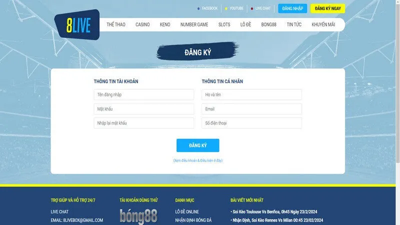 Kiểm tra và xác nhận đăng ký 8LIVE